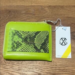 NWT CXL by Christian Lacroix Vierre Python Smooth Zip Around Lime Green Wallet